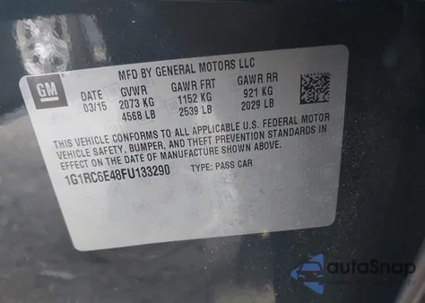 2015 Chevrolet Volt z USA, uszkodzony, nr VIN 1G1RC6E48FU133290